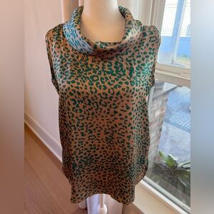 Periwinkle by Barlow Tan and Green Cowl Neck Blouse